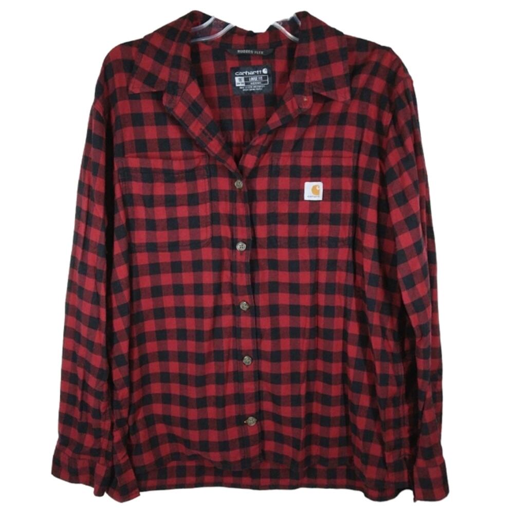 Carhartt Rugged Flex Loose Fit Check Button Down Shirt Red size 1X